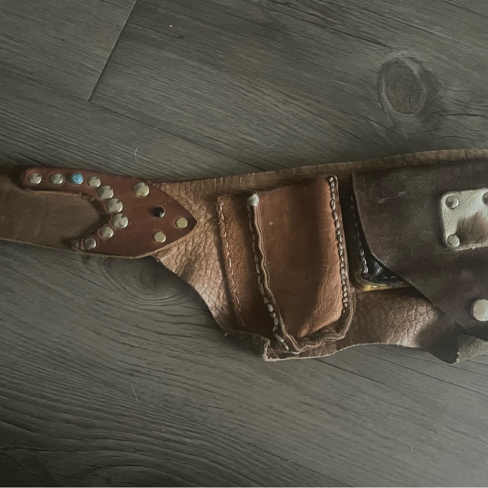 Brown Boho Leather Studded Festival Belt Bag Embellished With 3 Pockets - Picture 3 of 8